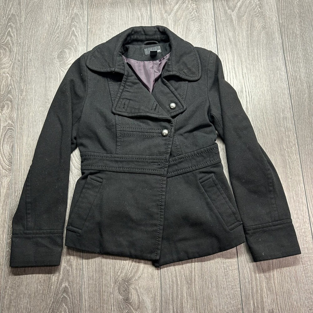 H&M Black Wool Blend Y2K Short Coat Jacket Women Size 2